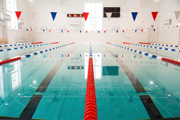 Swimming pool with bunting