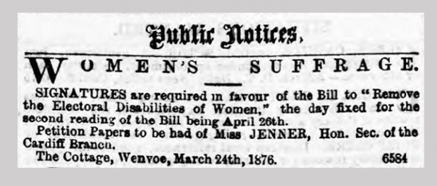 Advert for Women's Suffrage, dated 1876