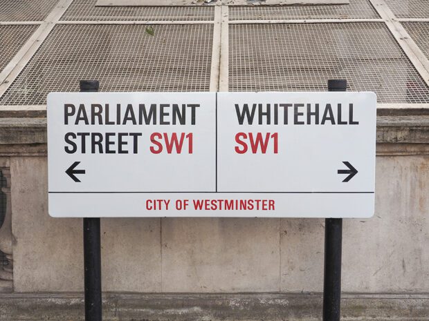 City of Westminster street sign for Parliament Street and Whitehall